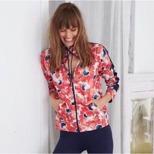 American Eagle Aerie Jacket Coral Navy Blue Floral Zip up Women’s Small